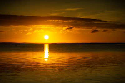 Scenic view of sea against orange sky