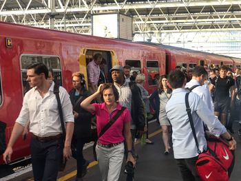 People walking on train