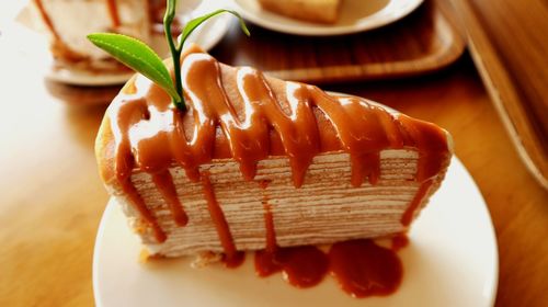 Close-up of dessert in plate on table