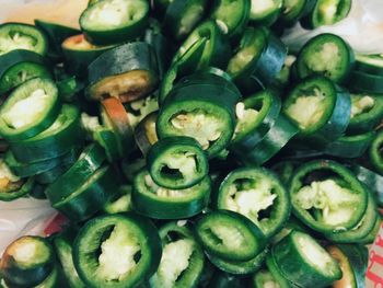 Full frame shot of green chili peppers