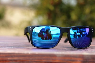 Close-up of sunglasses on table