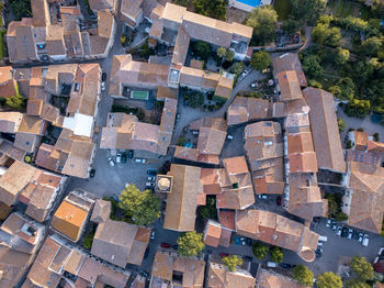 High angle view of buildings in city