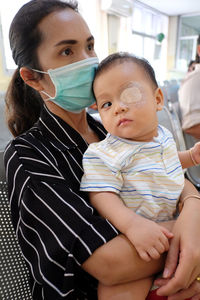 Mother with son in hospital