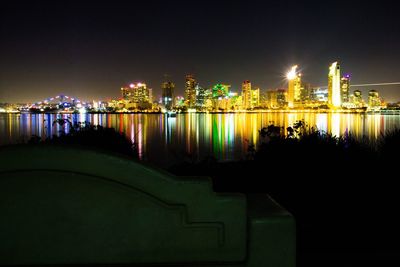 Illuminated city lit up at night