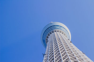 Low angle view of tokyo sky tree against clear blue sky