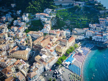 Aerial view of the cathedral and the city of amalfi, italy