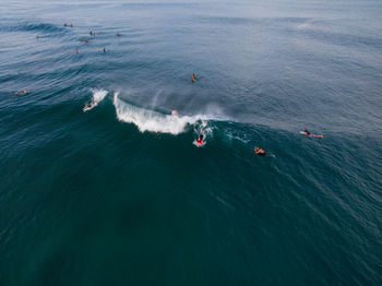 High angle view of boats in sea