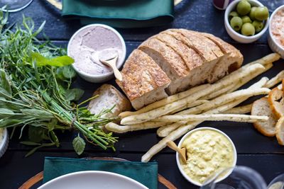 High angle view of food on table