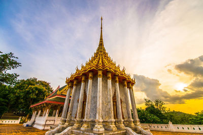 Low angle view of temple building against sky