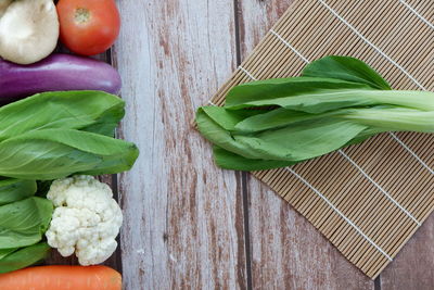 High angle view of vegetables on table