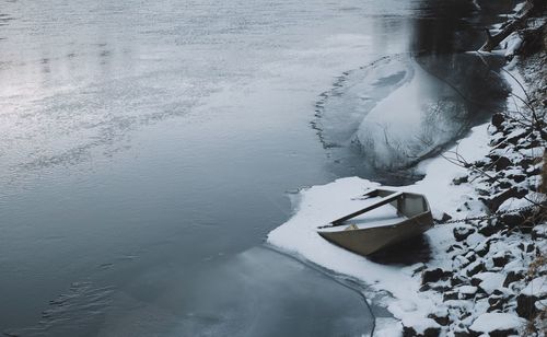Close-up of a boat at frozen lake