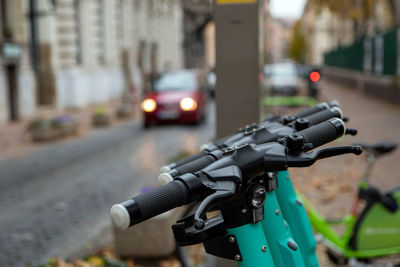 Close-up of motorcycle on street