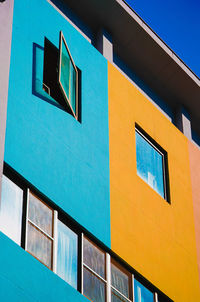 Low angle view of building against clear blue sky