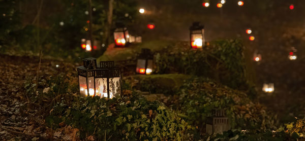Illuminated lights at night