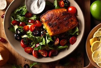 High angle view of food in plate on table