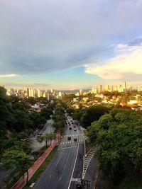 High angle view of cityscape against sky