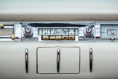 Close-up of vintage car radio