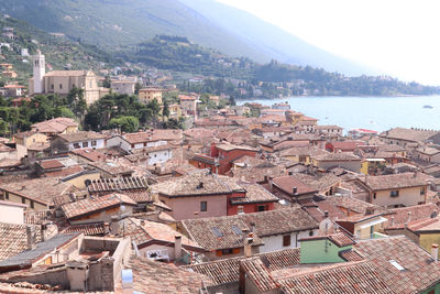 High angle view of buildings in city