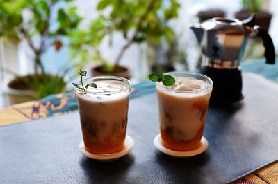 Close-up of drink served on table