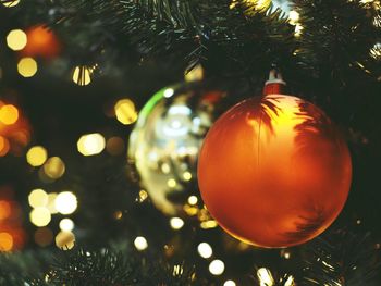 Close-up of illuminated christmas tree