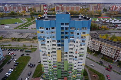 High angle view of buildings in city