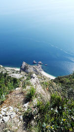 High angle view of rocks on beach