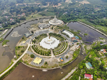 High angle view of road passing through city