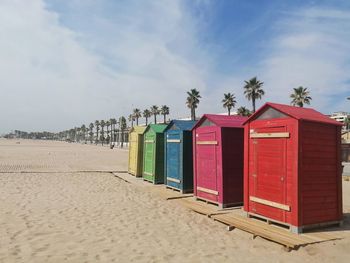 Colorful beach huts in valencia 