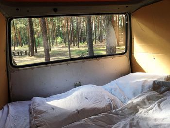 Bed in trailer home at forest