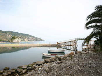 Scenic view of lake against clear sky