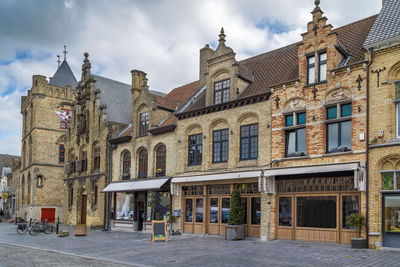 Historical houses on veurne market square, belgium