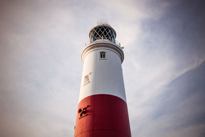 Low angle view of portland bill lighthouse against sky