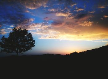 Silhouette of trees against cloudy sky