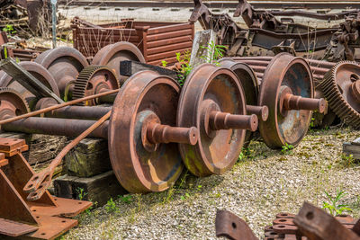 Rusty wheel in abandoned shopping cart