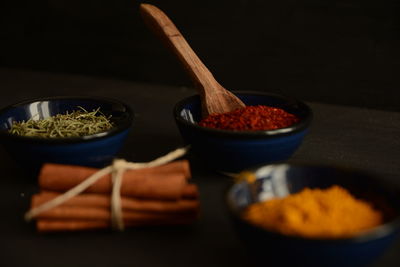 Close-up of spices on table