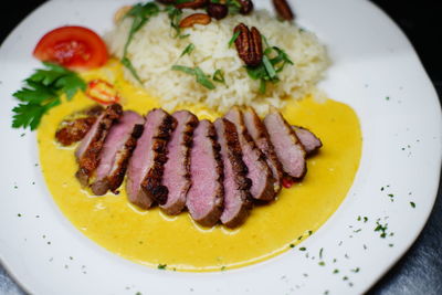 High angle view of meal served in plate