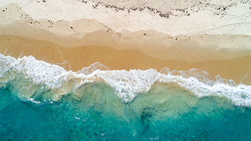 Aerial view of the sandy beach and ocean in zanzibar