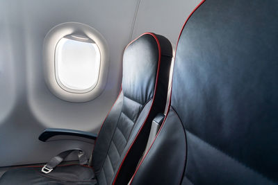 High angle view of seats in airplane