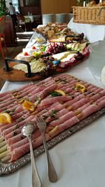 Close-up of served food on table