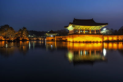 Donggung palace and wolji pond taken at night. also called ahnapji. gyeongju, south korea.