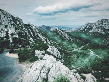 Scenic view of mountains against sky