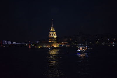 Illuminated buildings in city at night