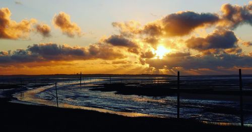 Scenic view of beach against sky during sunset