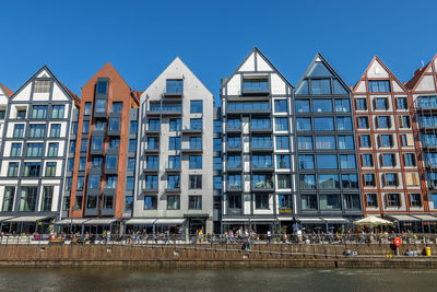 Buildings against clear blue sky