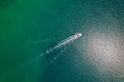 High angle view of sea and boat