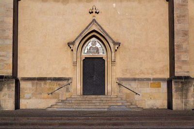 Closed door of building