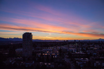 View of cityscape at sunset