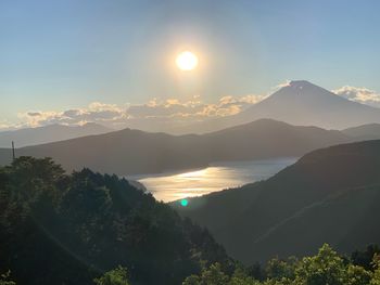 Scenic view of silhouette mountains against sky during sunset