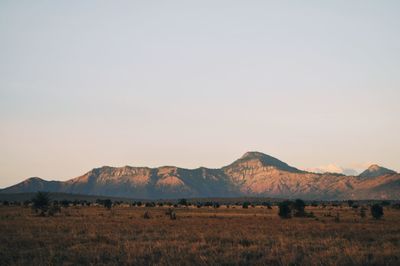 Scenic view of mountains against clear sky