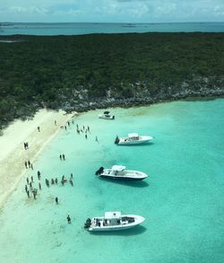 High angle view of boats in sea